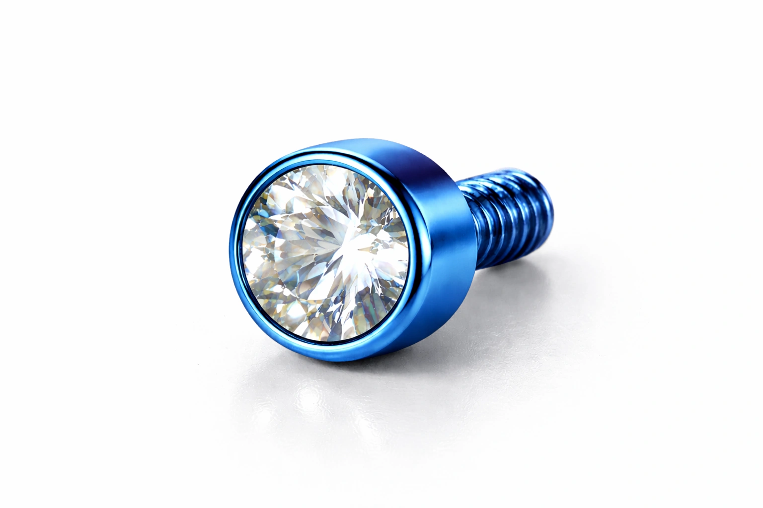 Blue anodized titanium piercing end finish