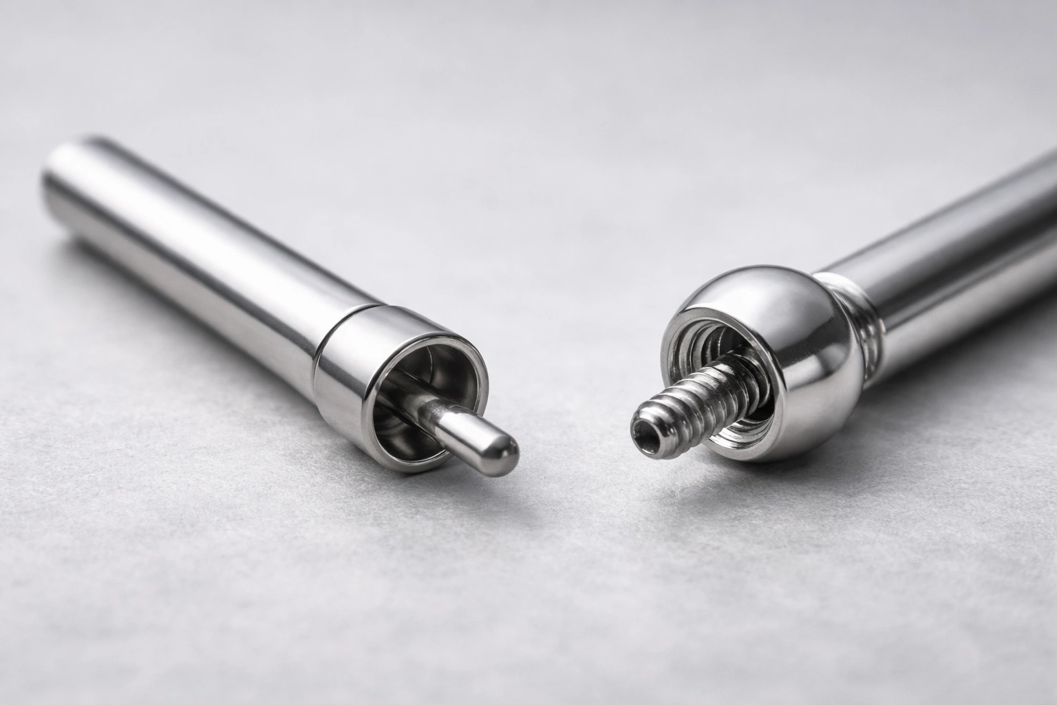 Macro detail of threadless and internally threaded titanium piercing jewelry connection structures